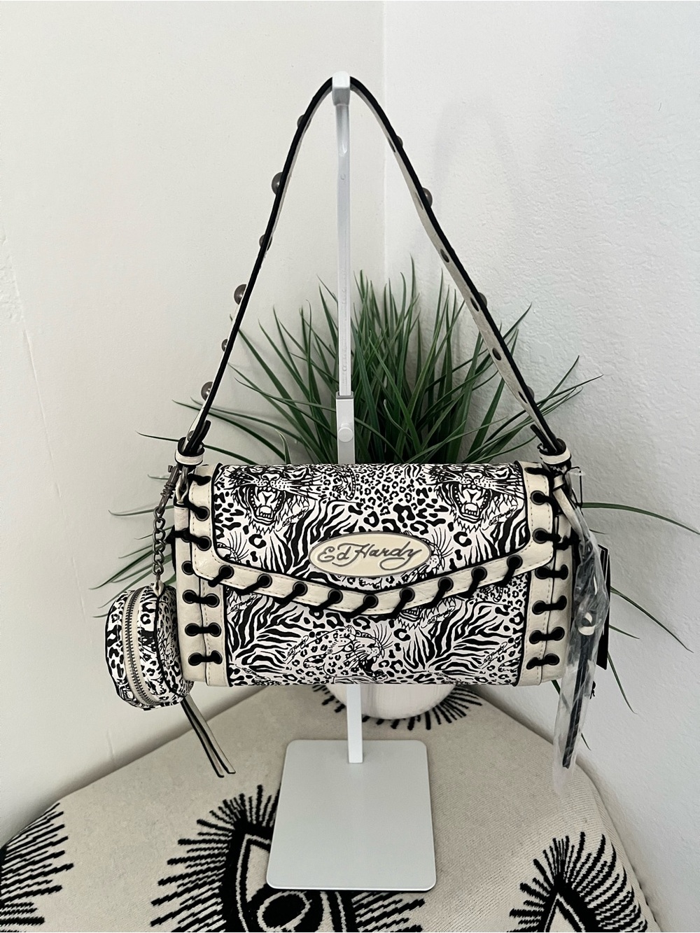 Ed Hardy Animal Tattoo Print Shoulder Bag with Matching Coin Pouch